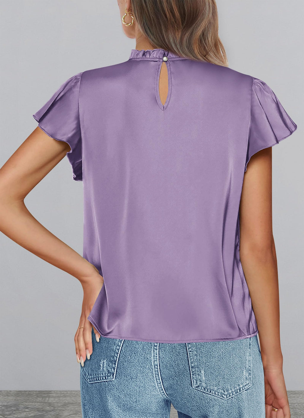 PRETTYGARDEN Business Casual Tops for Women Blouses Dressy  Summer Short Sleeve Ruffle Satin Work Office Attire