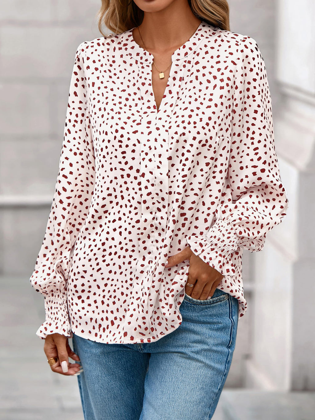 FreshPretty Womens Boho Floral Long Sleeve Tops Fall Fashion V Neck Loose Chiffon Work Blouses Dressy Casual Ruffle Shirts