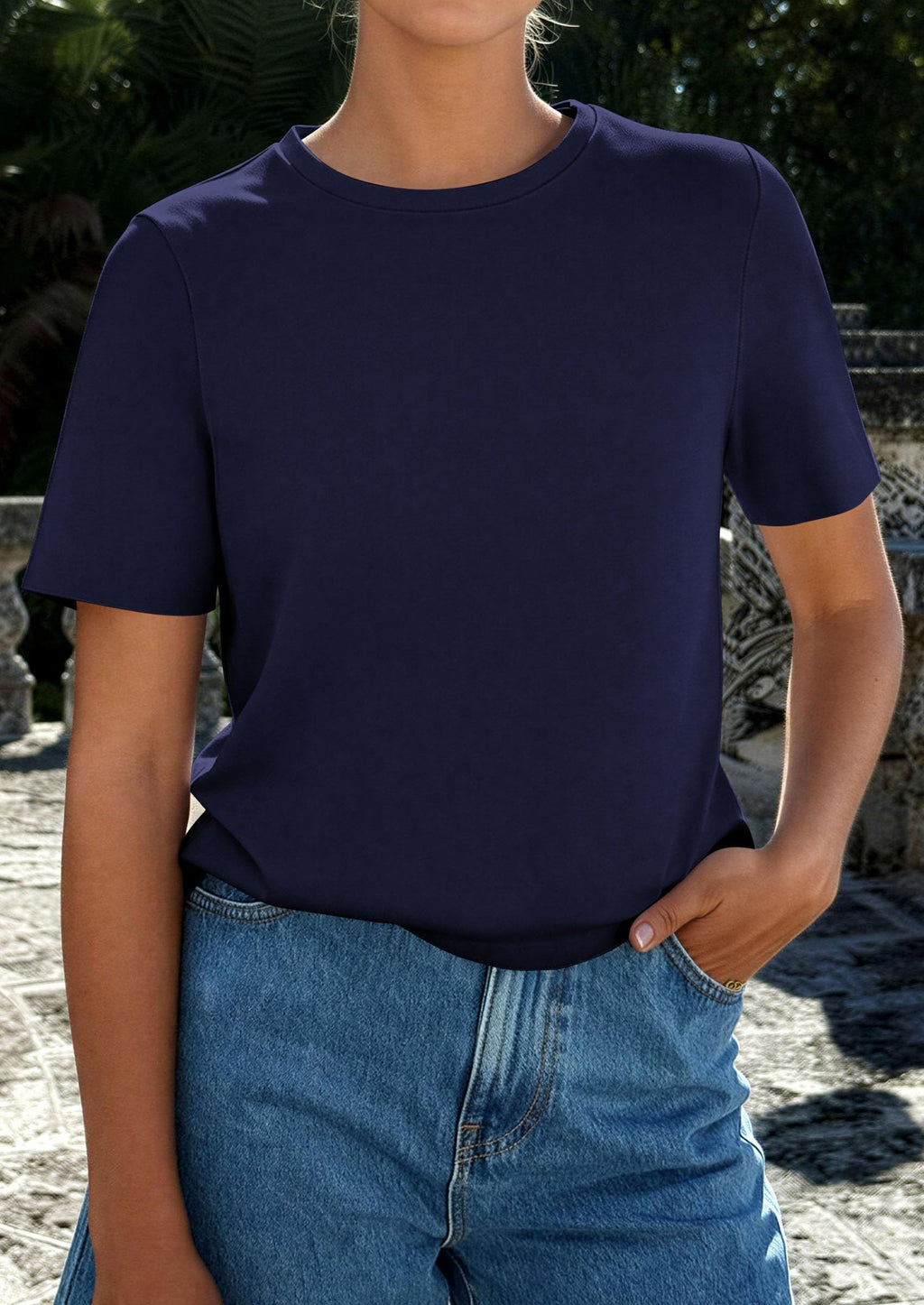 PRETTYGARDEN Womens Summer Tops Casual Basic Crewneck Short Sleeve Shirts Spring Fashion Clothing Going Out Outfits