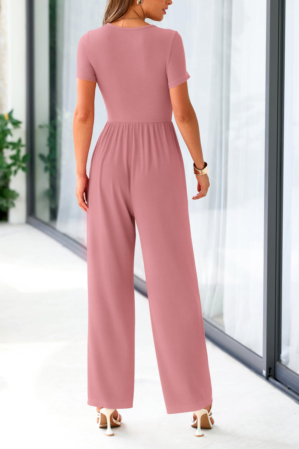 PRETTYGARDEN Women's Summer One Piece Jumpsuits Dressy Casual Short Sleeve Square Neck Wide Leg Rompers Travel Outfit Clothes