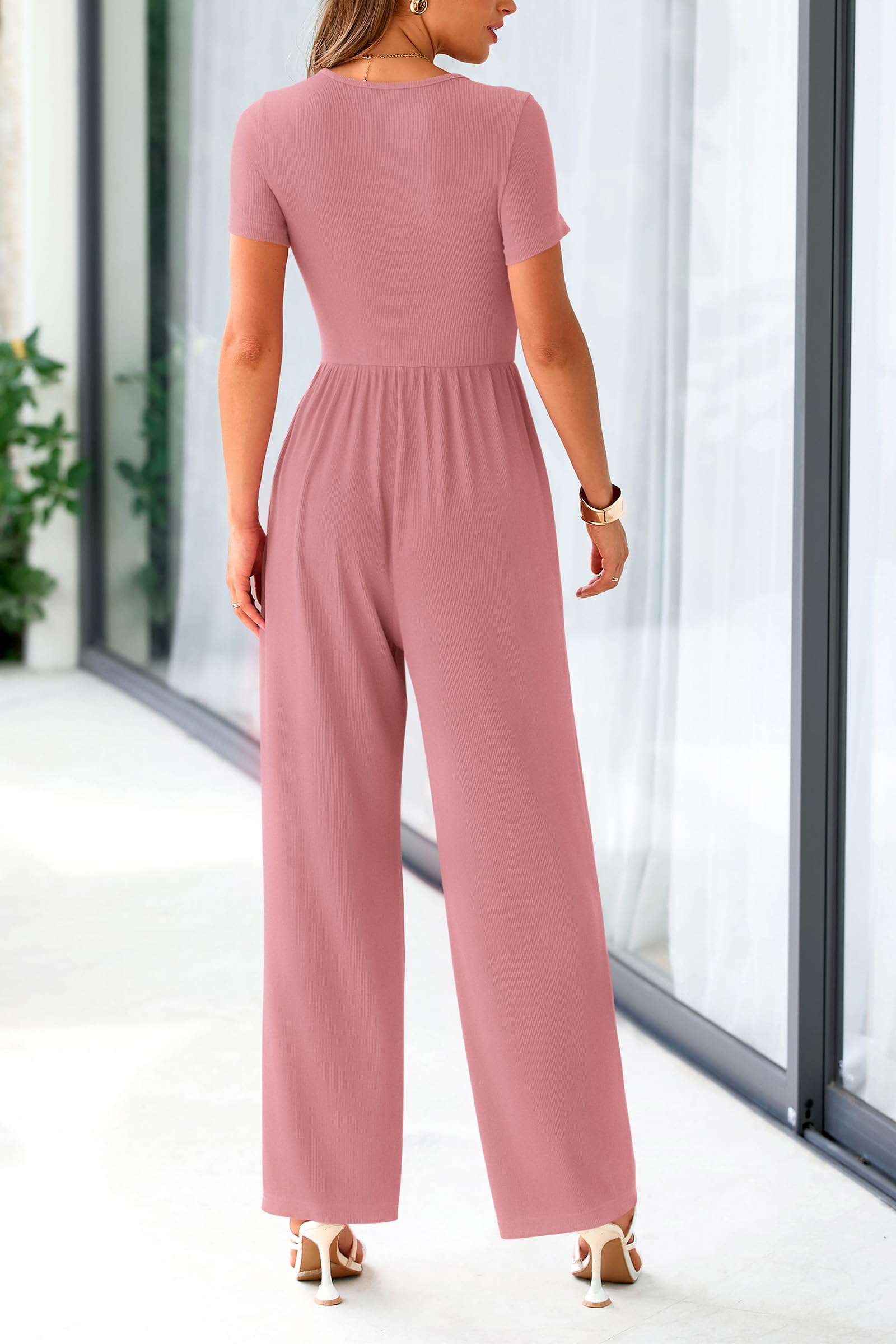 PRETTYGARDEN Women's Summer One Piece Jumpsuits Dressy Casual Short Sleeve Square Neck Wide Leg Rompers Travel Outfit Clothes