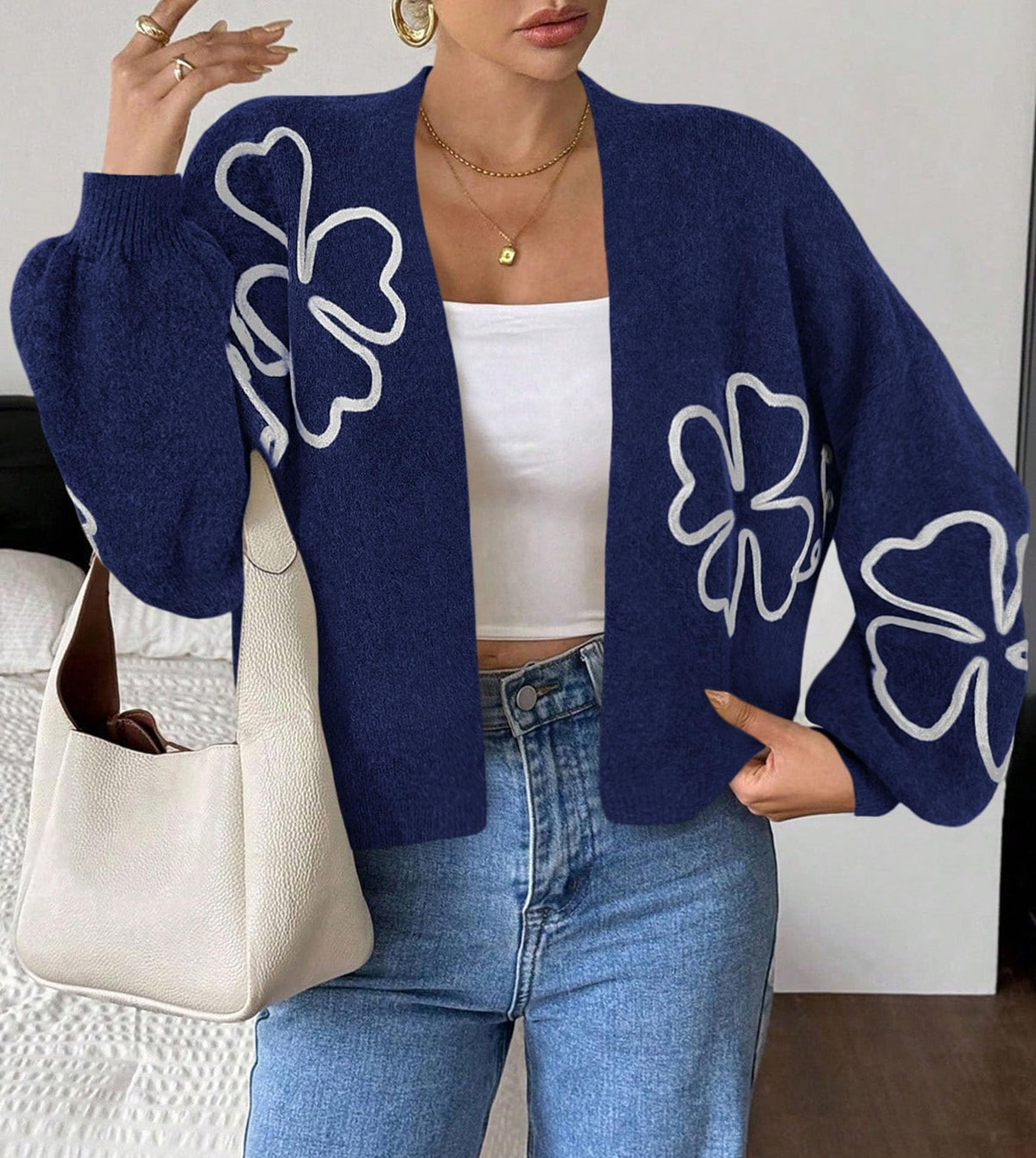 PRETTYGARDEN Women's Floral Oversized Cardigan Sweaters Trendy Fall Outfits Long Sleeve Sweater Jacket, Open Front Coat, Cozy Soft Chunky Knit, Casual Outerwear,Winter Fashion Clothing