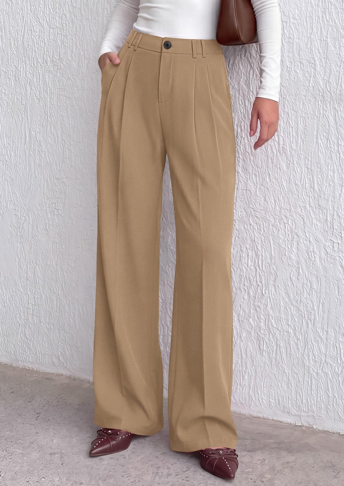 PRETTYGARDEN Women's Dress Pants Wide Leg Flowy Trousers High Waisted Palazzo Pants, Pleated Front, Side Pockets, Work Office Wear, Business Casual Outfits, Fall Fashion Clothing