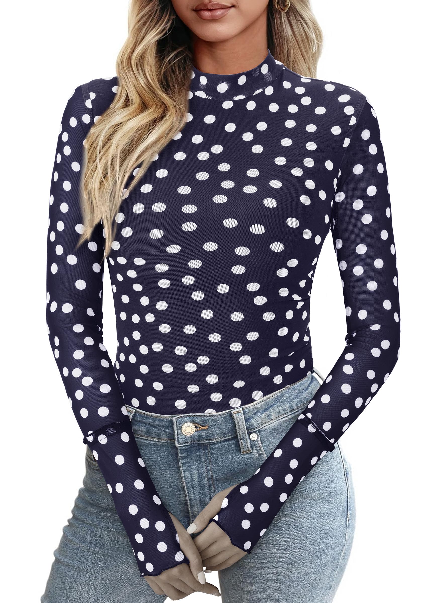 PRETTYGARDEN Womens Fall Mesh Floral Blouses Long Sleeve Going Out Tops Slim Fitted Shirts Date Night Outfits