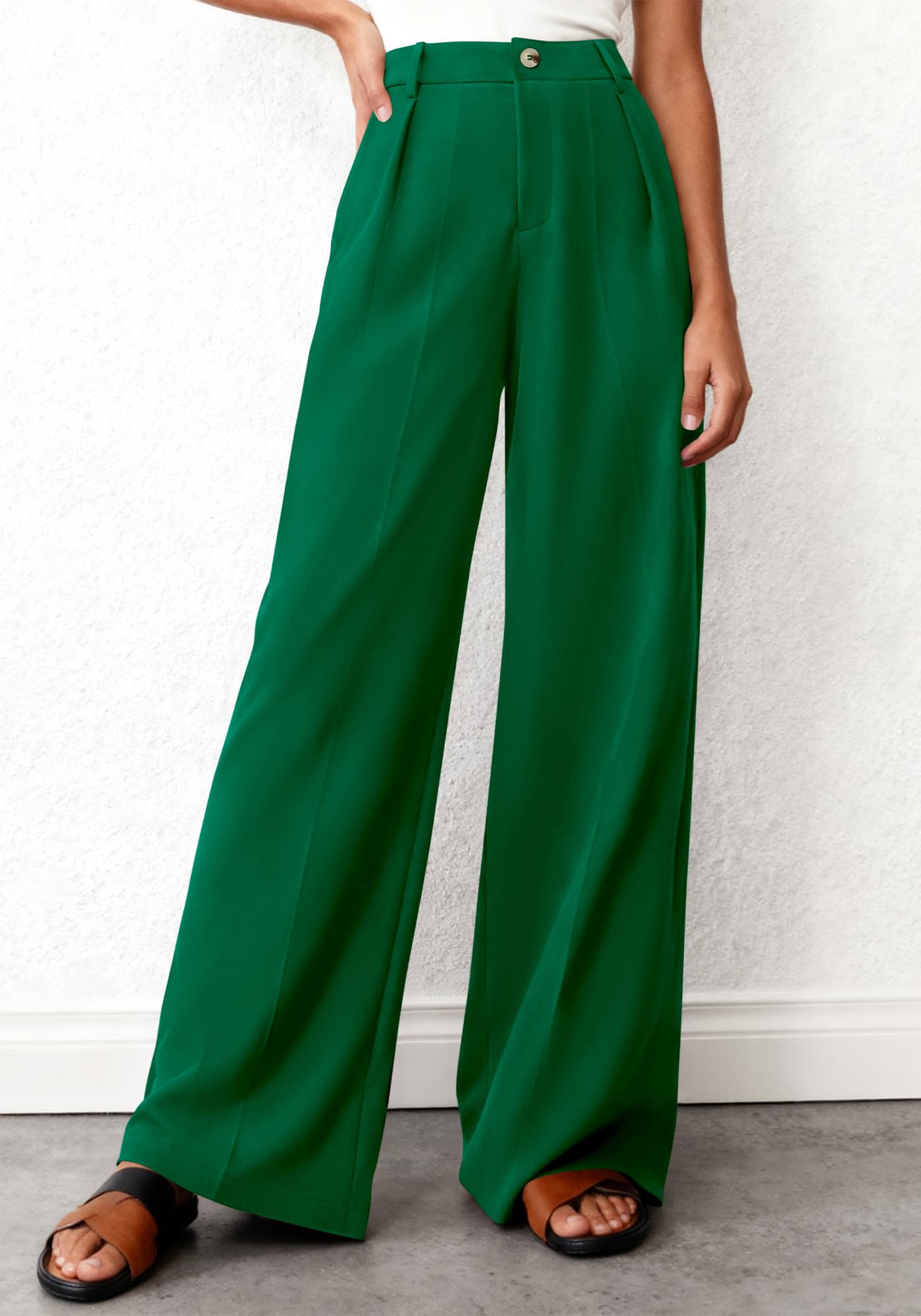 BTFBM Wide Leg Pants Woman High Waisted Button Business Casual Dressy Trousers Office Work Palazzo Pants Pockets
