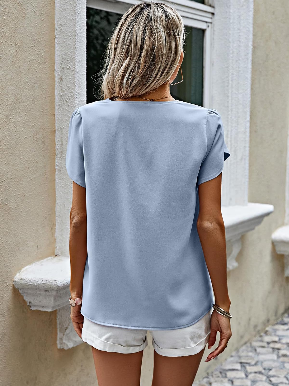 PRETTYGARDEN Short Sleeve Tops for Women Summer Spring Western Chiffon Blouses Dressy Casual Work Pearl Shirts