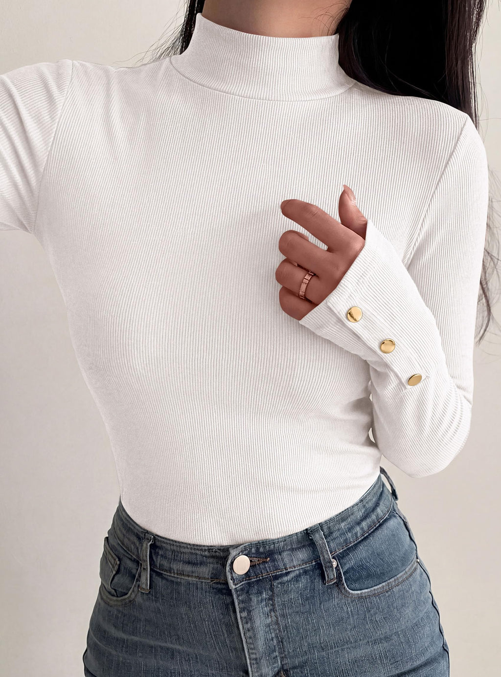 PRETTYGARDEN Women's Ribbed Mock Neck Long Sleeve Tops | Slim Fitted T-Shirts, Soft Stretch, Decorative Buttons, Going Out Work Casual Wear, Fall Outfits Layering Winter Clothes