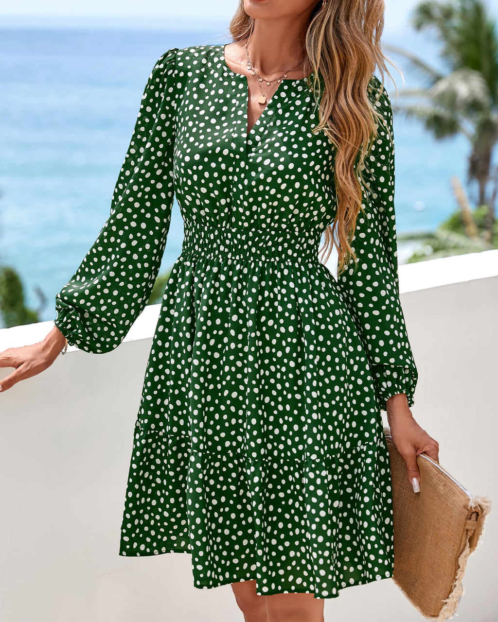 BTFBM Spring Dresses for Women Mini Long Sleeve Elastic Waist Summer Vacation Outfits Floral Wedding Guest Dress