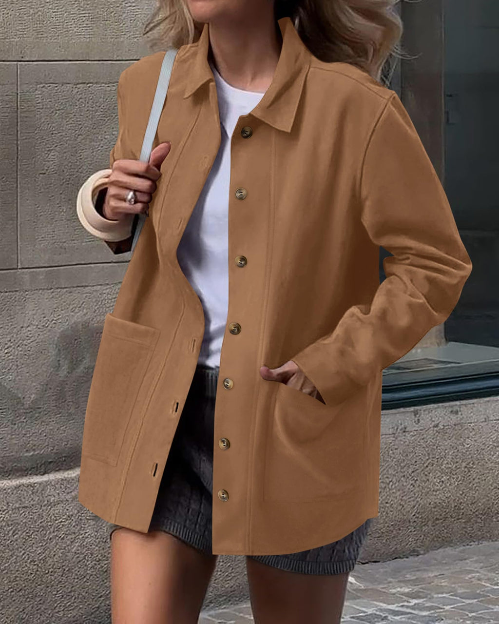 BTFBM Faux Suede Jacket Women Fall Fashion Leather Jackets Long Sleeve Button Down Winter Coats Shackets Outerwear