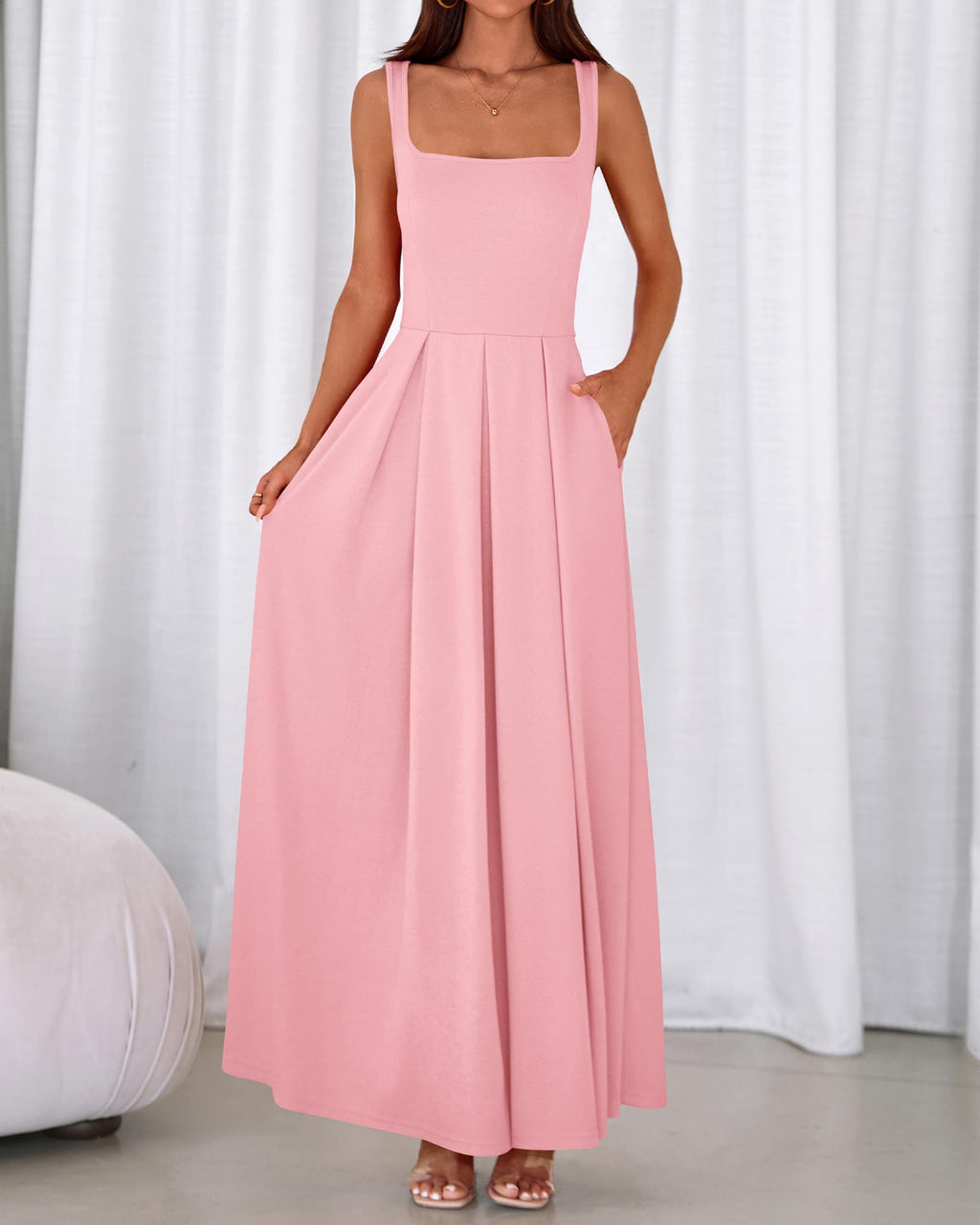 BTFBM Women Summer Square Neck Maxi Dress Spring Elegant Classy Sleeveless Formal Wedding Guest Cocktail Dresses
