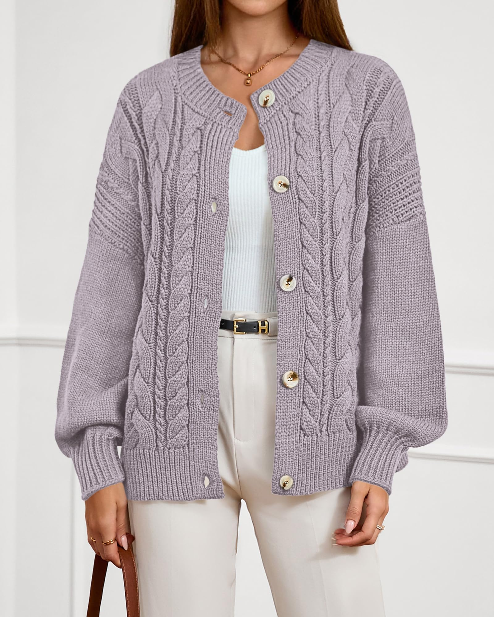 FreshPretty Chunky Cardigan Sweaters for Women Fall Fashion Button Long Sleeve Loose Cable Knit Winter Coats Outerwear