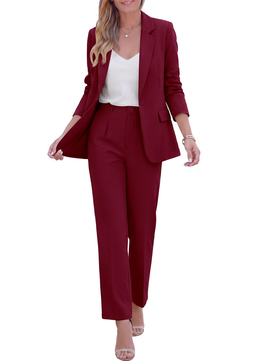 PRETTYGARDEN Two Piece Sets for Women Dressy Pant Suits Lapel Blazer,Straight Leg Dress Pants,Professional Interview Suit Set,Business Casual Outfits,Office Work Clothes,Fall Winter