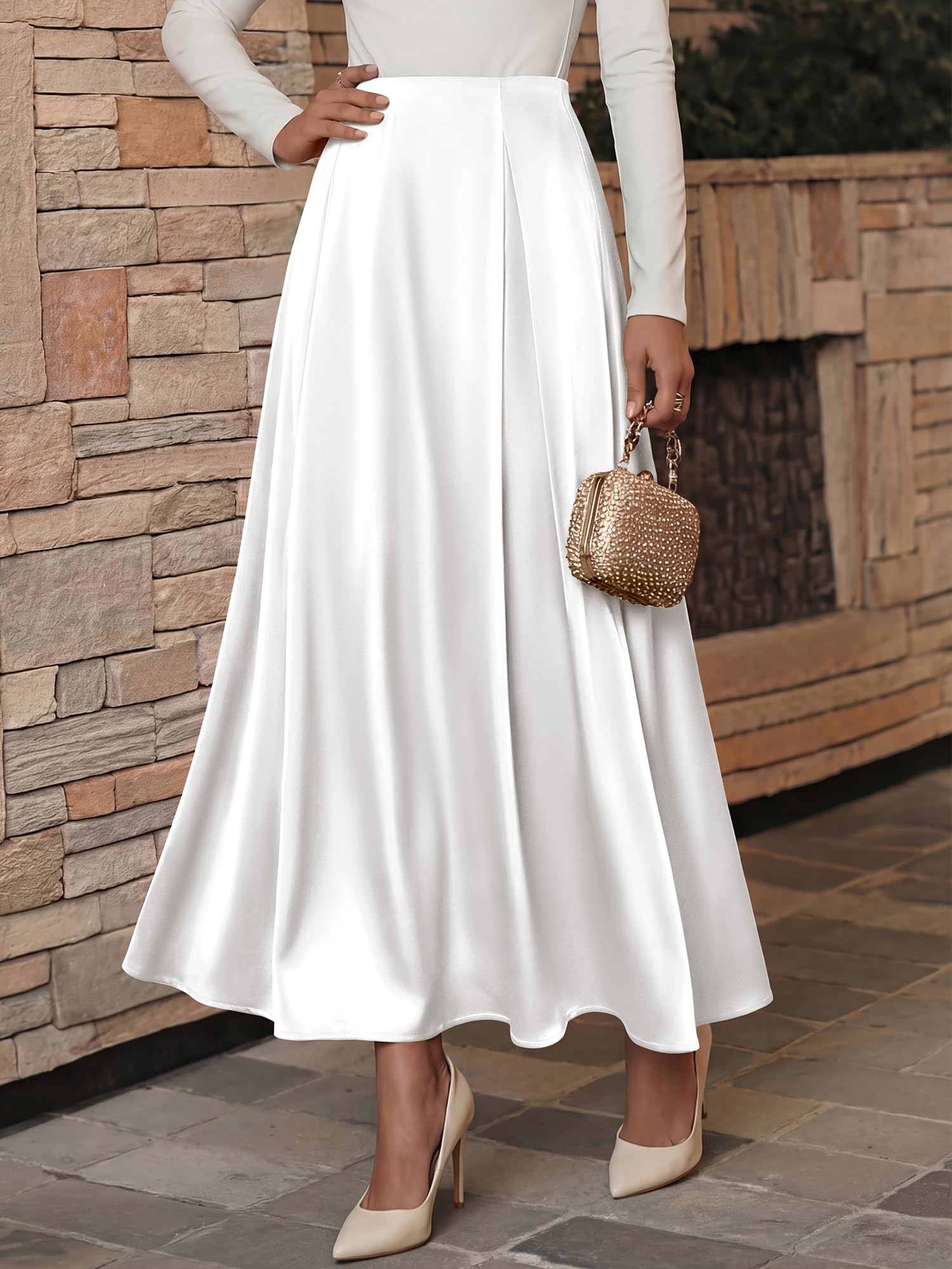 BTFBM Satin Skirts for Women Summer Elegant Flowy A-Line Cocktail Formal Silk Spring Maxi Skirt Night Out Outfits