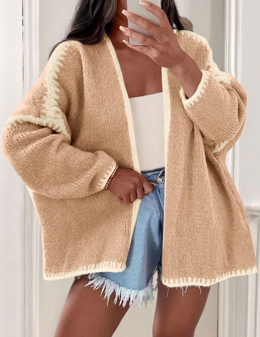 PRETTYGARDEN Womens Oversized Cardigan Sweaters Fall Long Lantern Sleeve Knit Open Front Lightweight Sweater