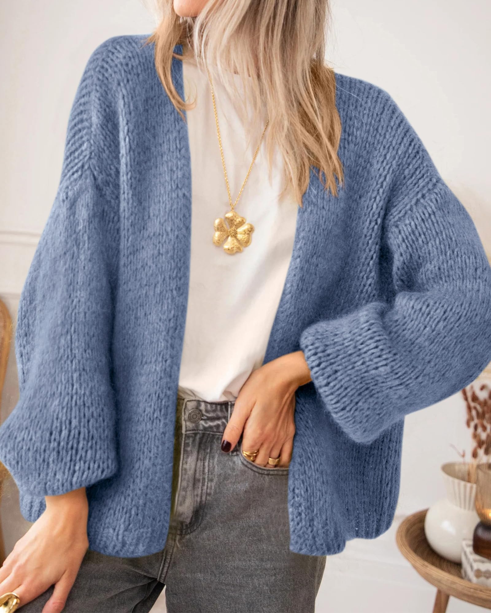 BTFBM Cardigan Sweaters for Women Fall Fashion Clothes | No Button No Pocket Design, Chunky Knit Open Front Cardigans, Ribbed Cuff Long Sleeve Sweater, Loose Winter Coat Clothing