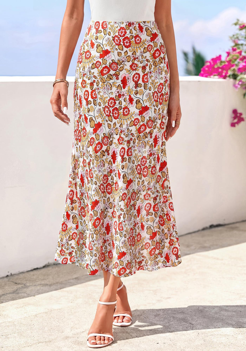 FreshPretty Satin Skirts for Women Trendy Spring Summer High Waisted Leopard Print Cocktail Wedding Long Silk Midi Skirt