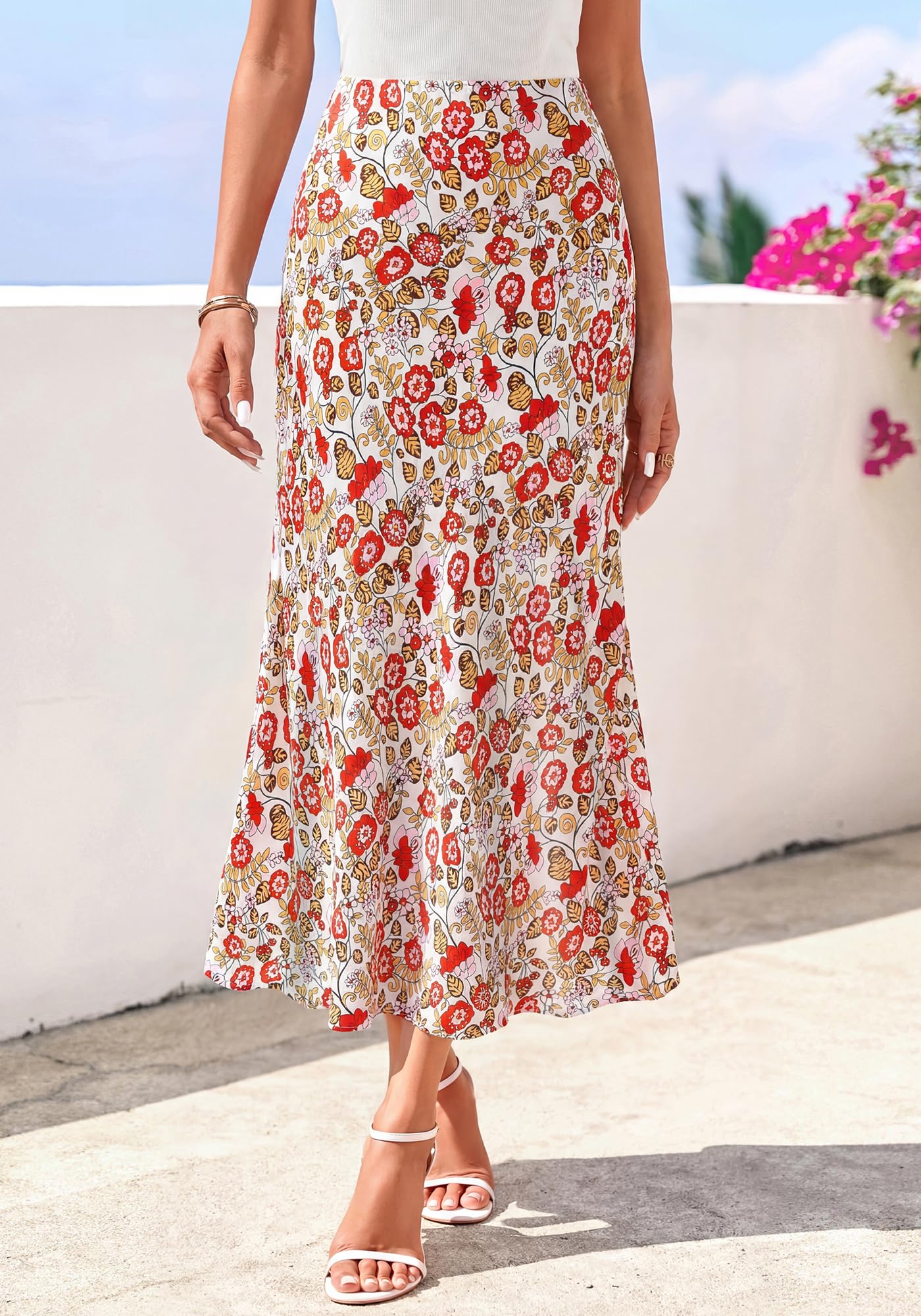 FreshPretty Satin Skirts for Women Trendy Spring Summer High Waisted Leopard Print Cocktail Wedding Long Silk Midi Skirt