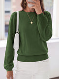 FreshPretty Womens Sweaters Lightweight Puff Sleeve Knit Tops,Soft Knitted Pullover Top,Crew Neck Basic Tunic Shirts,Ribbed Hem,Fall Fashion Dressy Casual Work Office Blouses