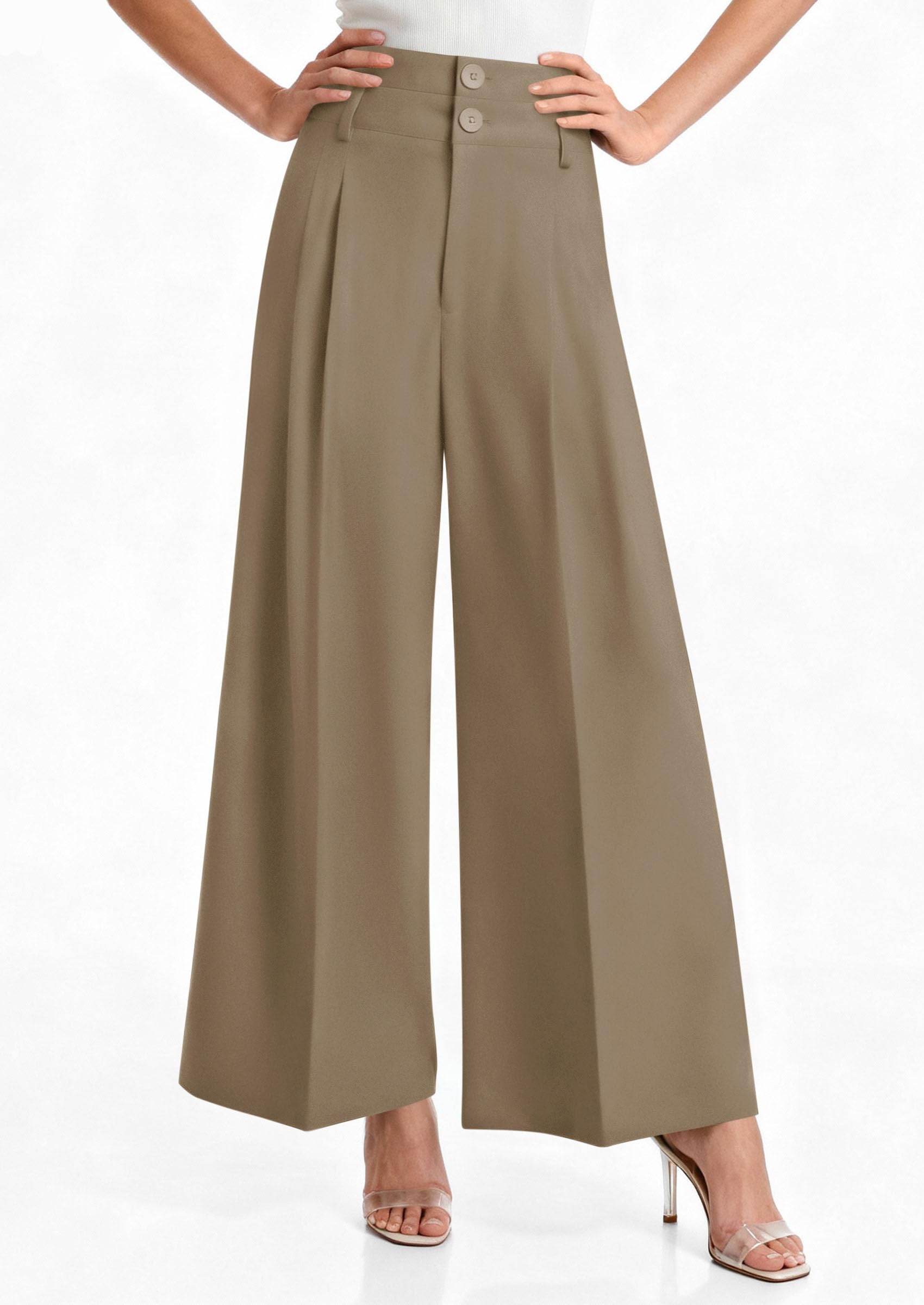 PRETTYGARDEN Womens Spring Wide Leg Palazzo Pants Trendy Loose Button High Waist Pleated Work Business Casual Trousers
