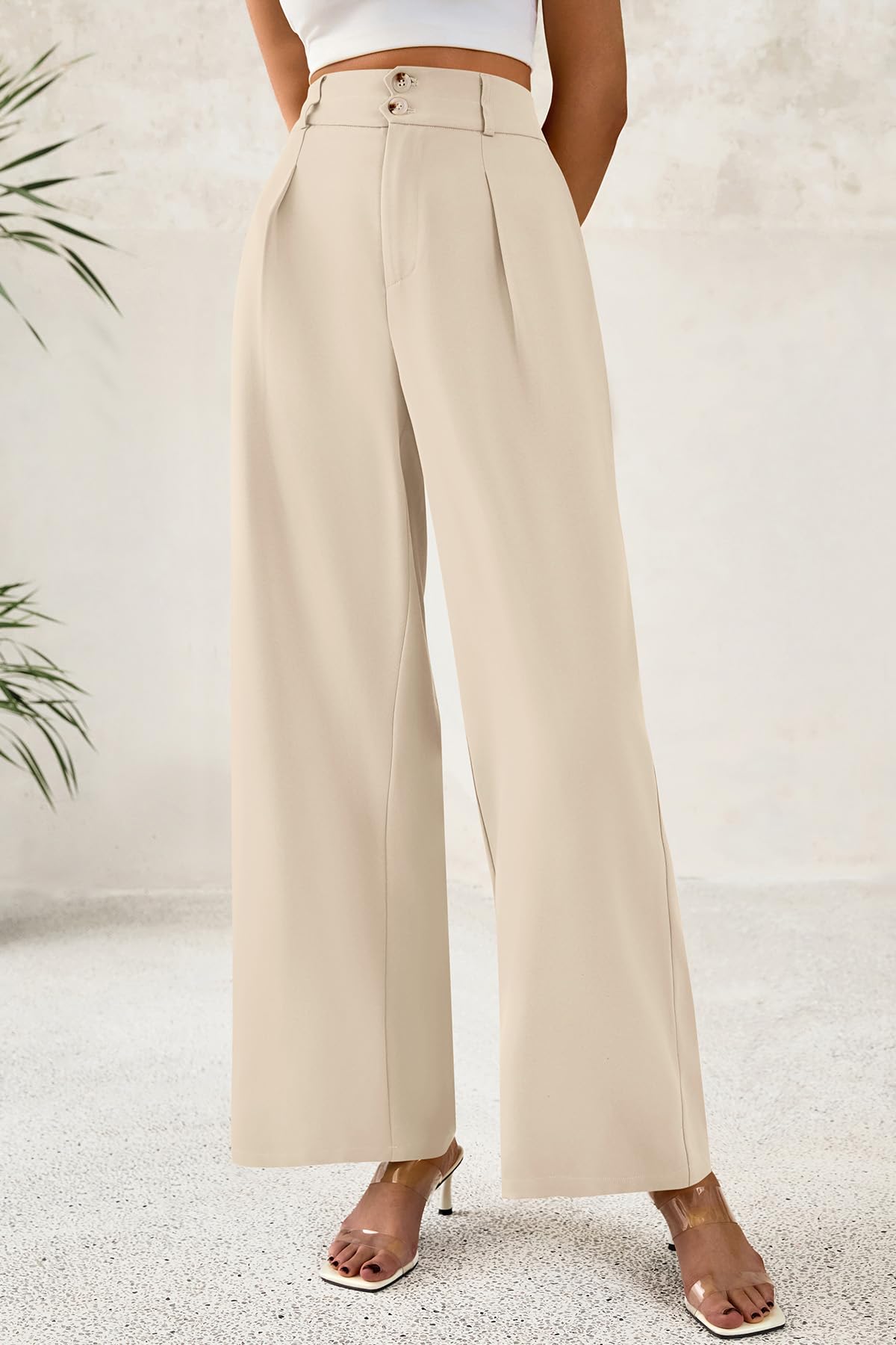 FreshPretty Women Wide Leg Dress Pants High Waist Work Trousers Button Pleated Slacks Palazzo Pants Business Casual Outfits