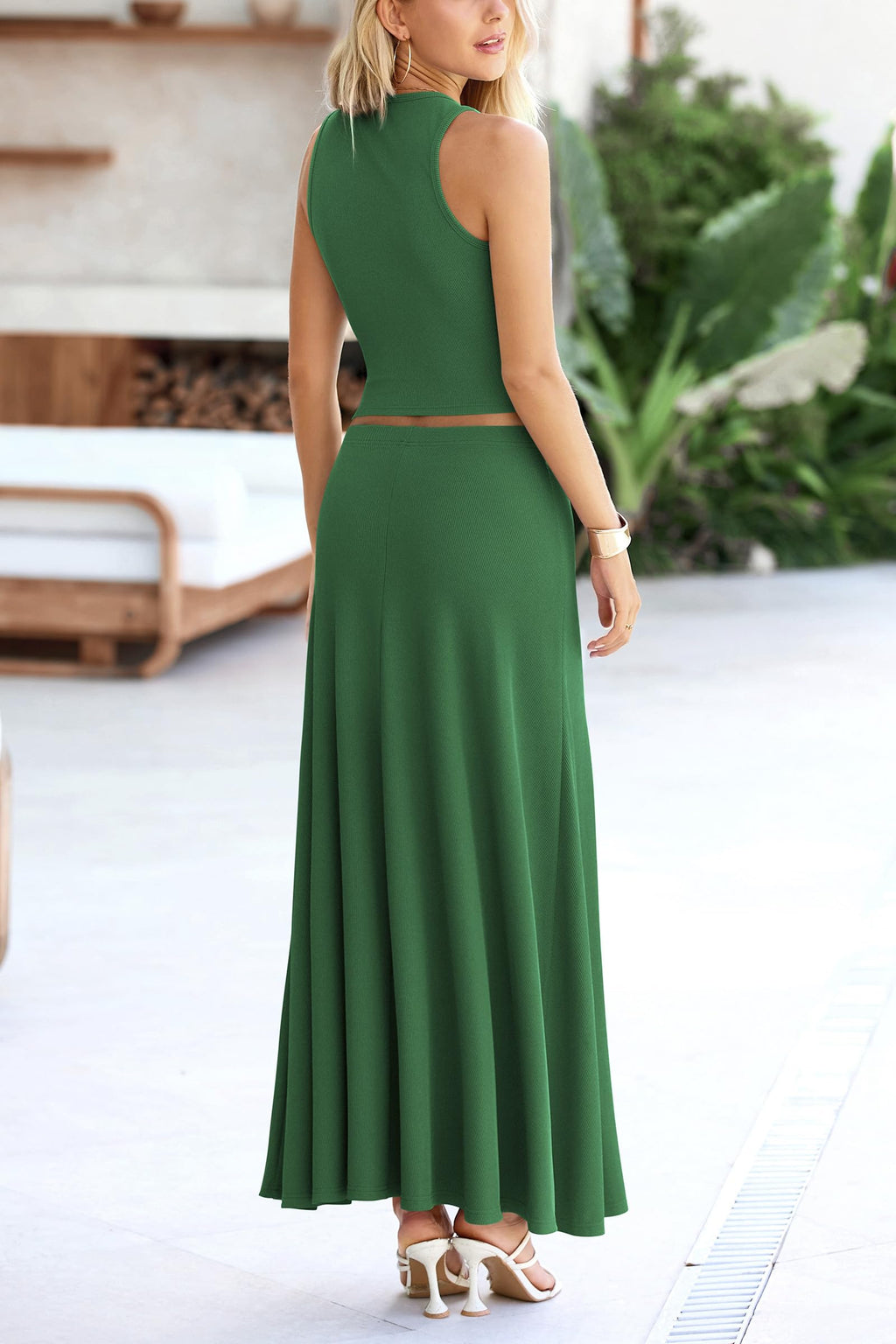 PRETTYGARDEN Women's 2 Piece Maxi Skirt Sets Casual Summer Knit Cropped Tank Top High Waisted Long Skirts Outfit