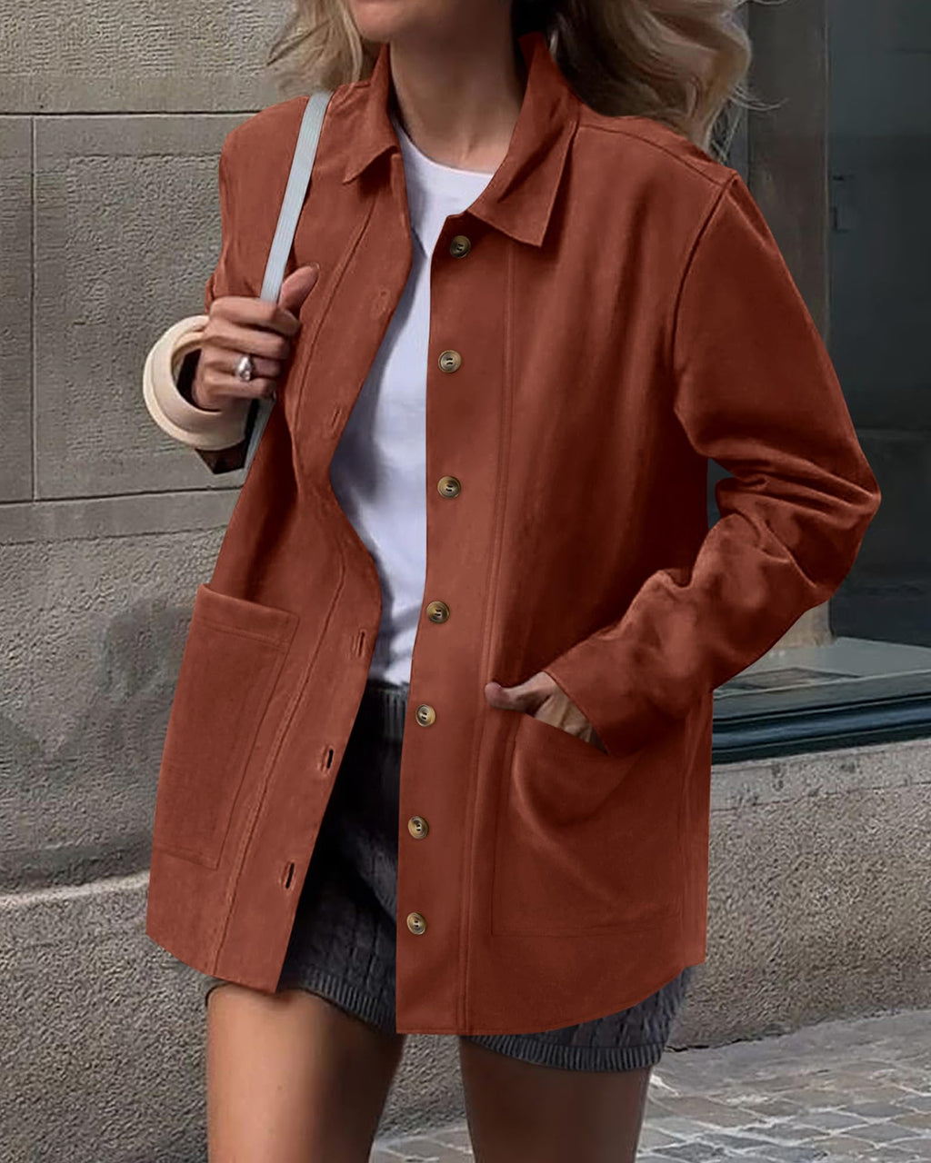 BTFBM Faux Suede Jacket Women Fall Fashion Leather Jackets Long Sleeve Button Down Winter Coats Shackets Outerwear