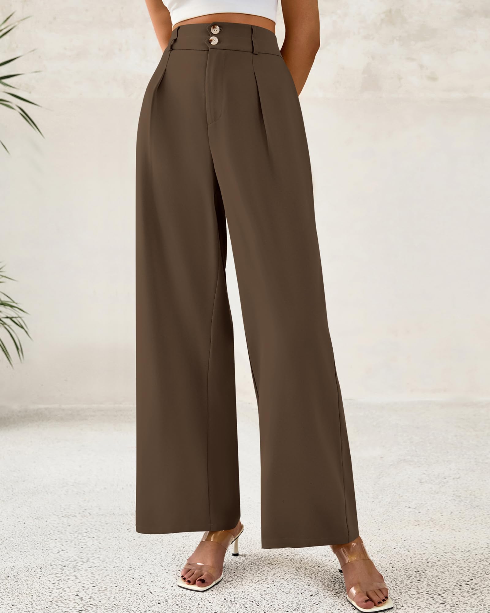 BTFBM Women Wide Leg Dress Pants High Waisted Button Pleated Business Casual Trousers Office Work Palazzo Pants