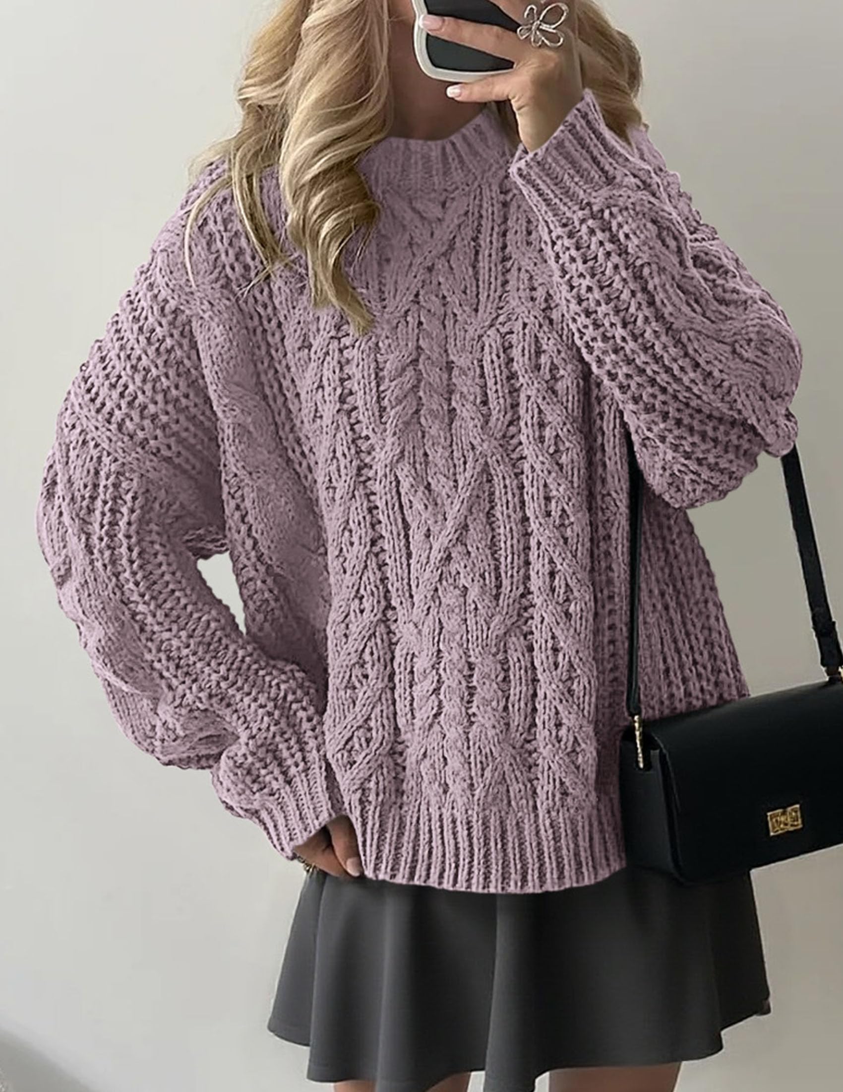 PRETTYGARDEN Women's Oversized Fall Sweaters Casual Long Sleeve Crewneck Chunky Cable Knit Pullover Tops Winter Clothes