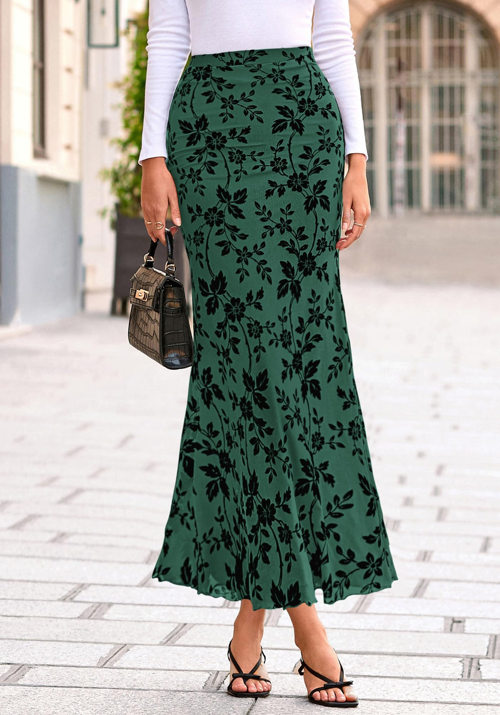 BTFBM Womens Floral Mesh Maxi Skirt Spring Summer Elastic High Waisted Boho Elegant Mermaid Long Skirts for Women