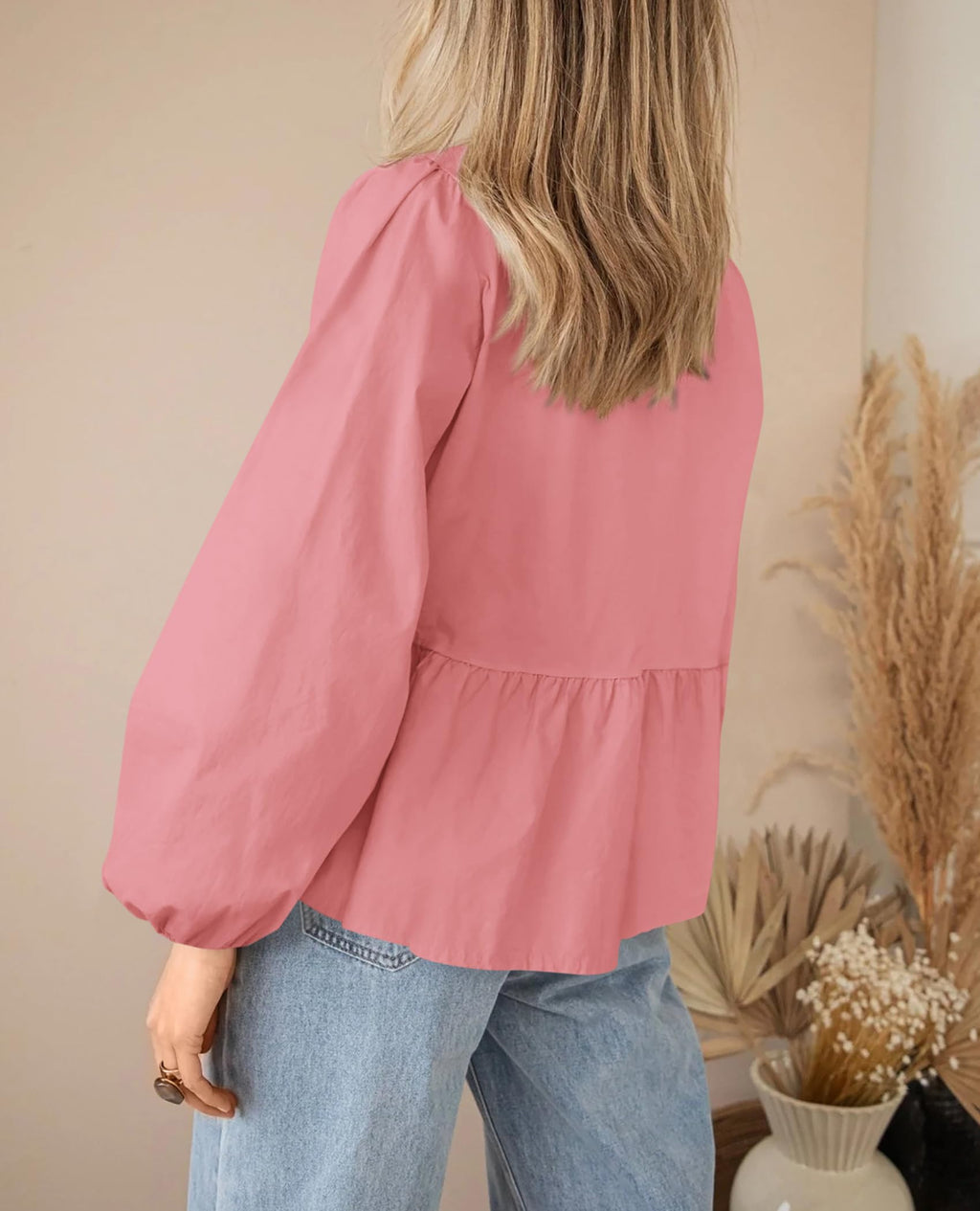 PRETTYGARDEN Women's Spring Fall Babydoll Peplum Blouse Shirt Puff Long Sleeve Bow Tie Front Trendy Cute Y2K Going Out Tops