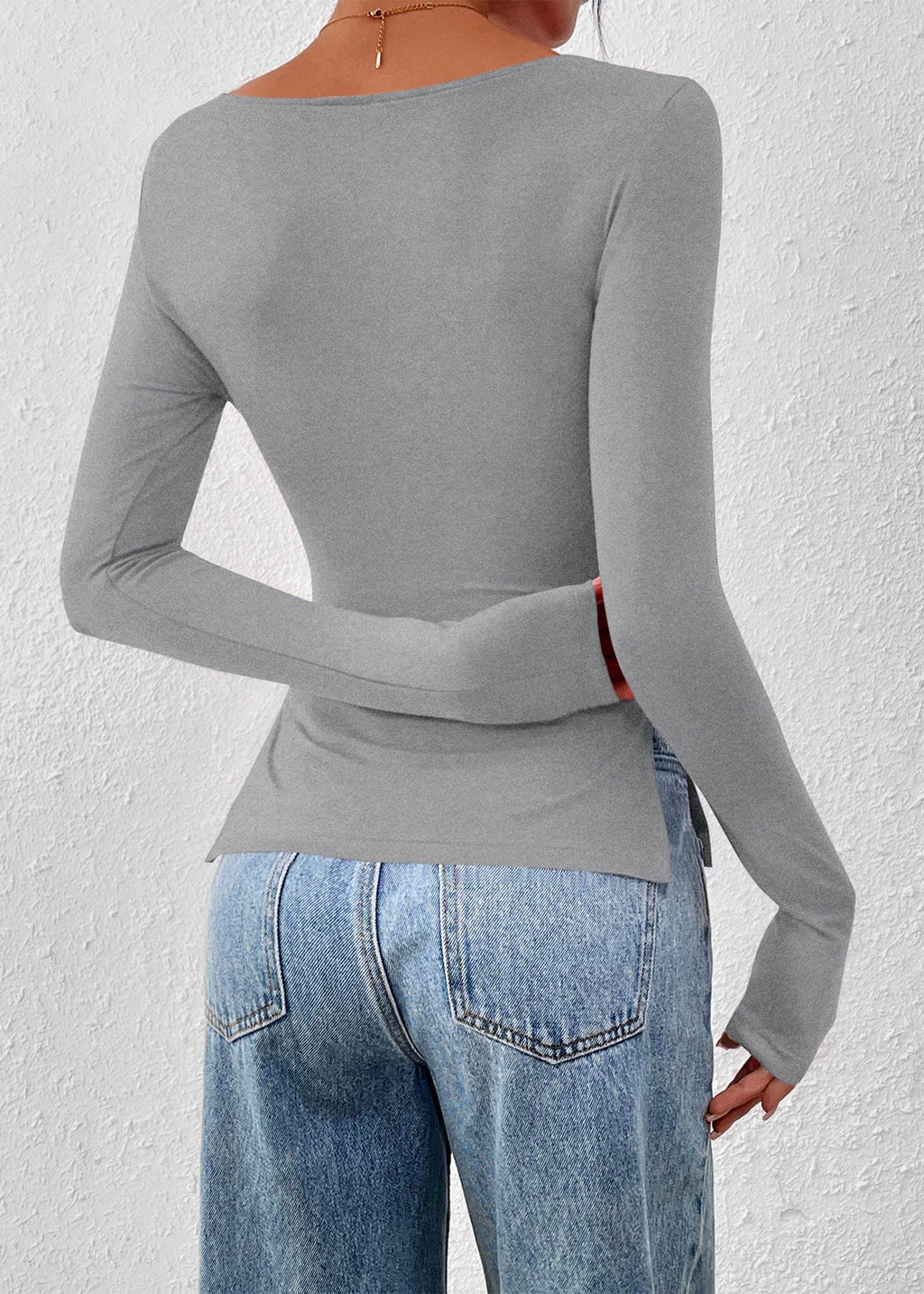 FreshPretty Long Sleeve Shirts for Women Fall Casual Boat Neck Knit Workout Going Out Tops Fitted Side Slit Basic Tees