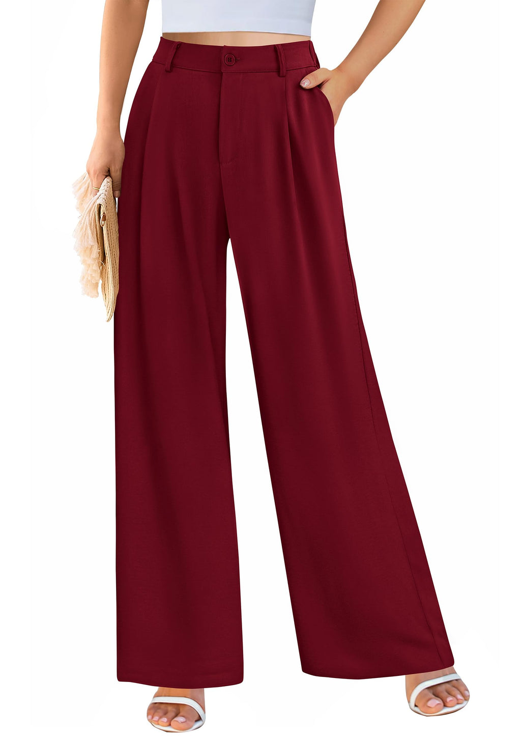 PRETTYGARDEN Wide Leg Pants for Women Trendy Fall High Waisted Business Casual Outfits Work Pant Trousers