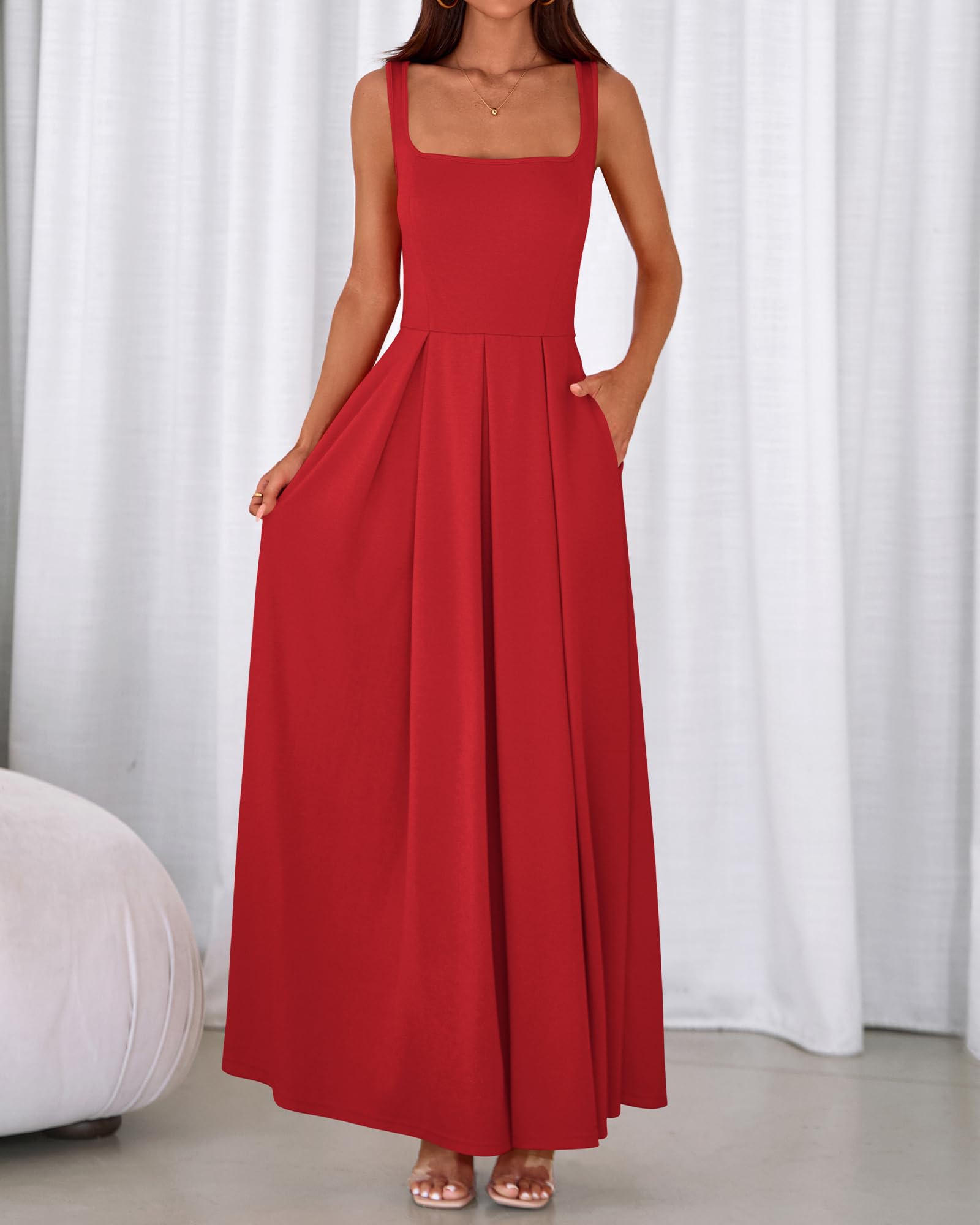 BTFBM Women Summer Square Neck Maxi Dress Spring Elegant Classy Sleeveless Formal Wedding Guest Cocktail Dresses