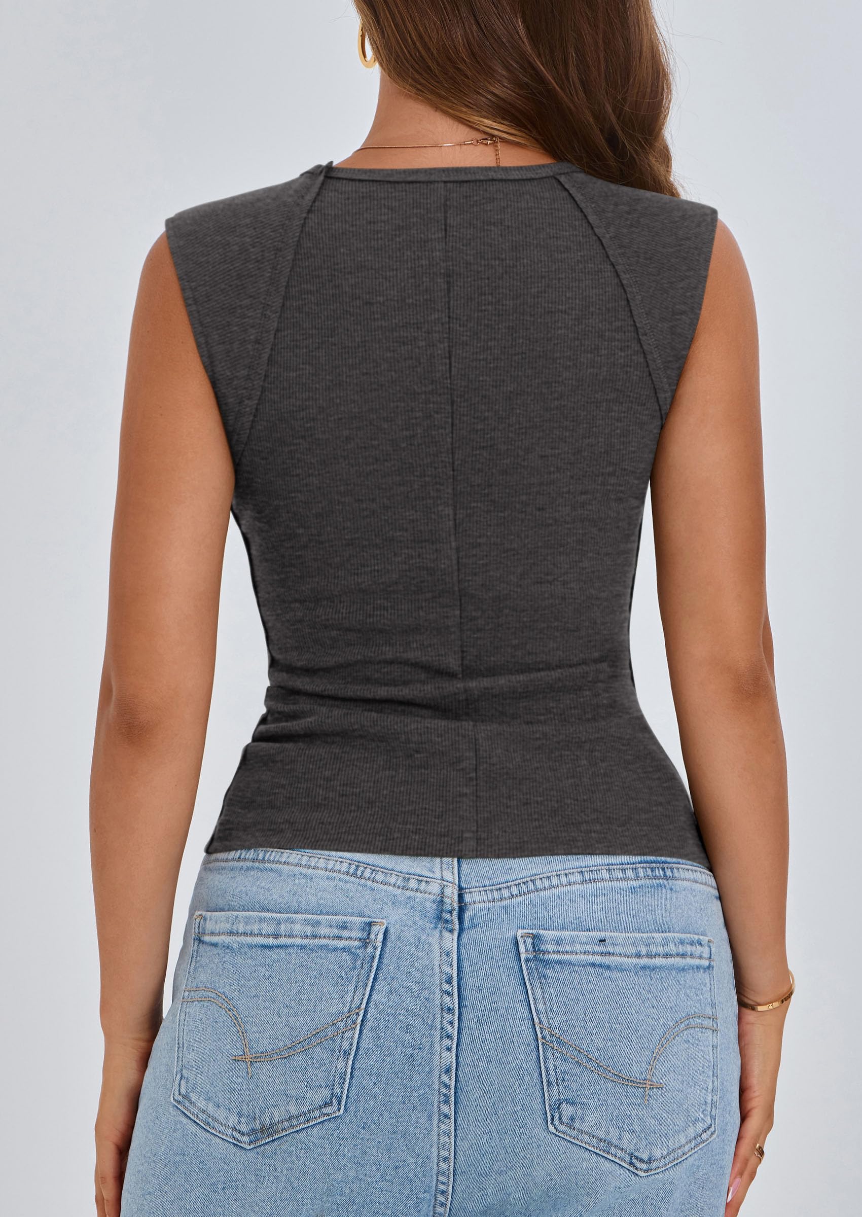 PRETTYGARDEN Women's Ribbed Tank Tops Summer Cap Sleeve Slim Fitted Knit Basic Casual Tee Shirts Trendy Fashion Clothes