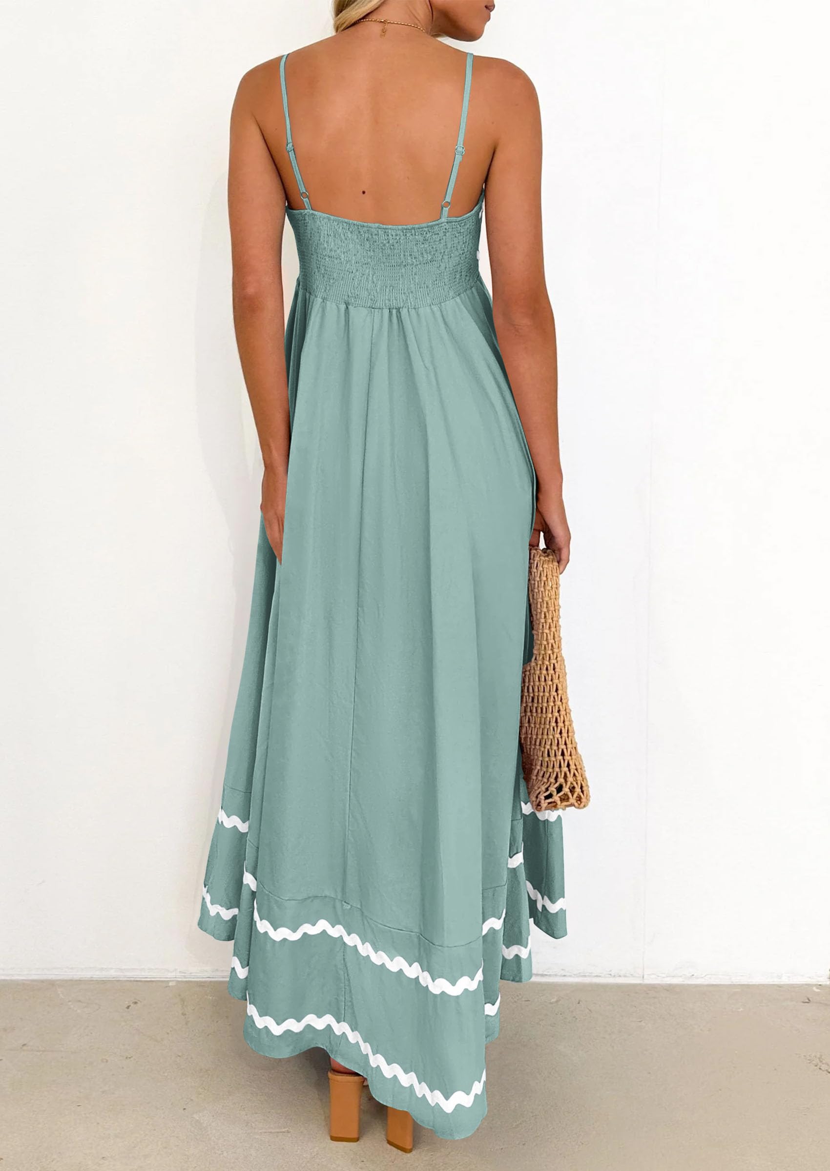 PRETTYGARDEN Women's Summer Flowy Maxi Dress Casual Sleeveless Spaghetti Strap Ruffle Beach Long Dresses
