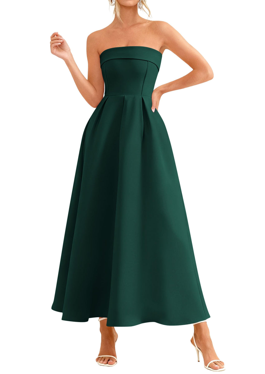 PRETTYGARDEN Cocktail Dresses for Women Summer Formal Elegant Tube Top Strapless Spring Wedding Guest Party Midi Dress