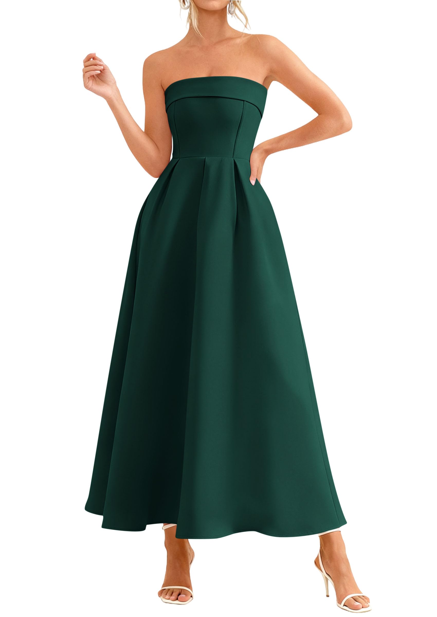 PRETTYGARDEN Cocktail Dresses for Women Summer Formal Elegant Tube Top Strapless Spring Wedding Guest Party Midi Dress