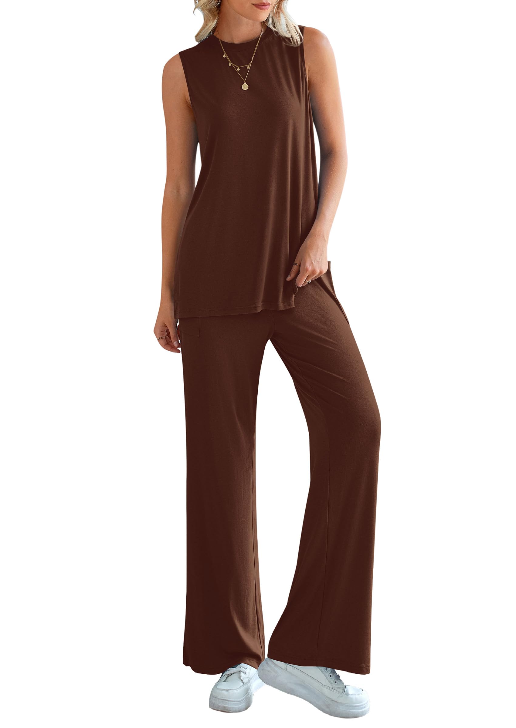 PRETTYGARDEN Women's 2 Piece Lounge Set Summer Casual Loose Tank Top Wide Leg Pants Matching Travel Outfits Tracksuit