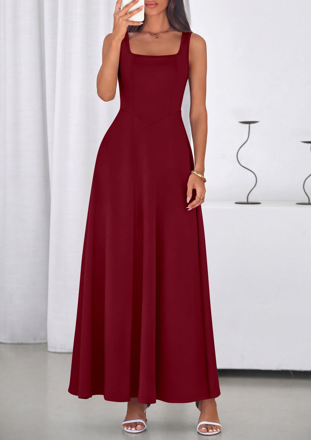 PRETTYGARDEN Womens Summer Dresses Sleeveless Elegant Square Neck Aline Swing Maxi Beach Wedding Guest Dress Pockets