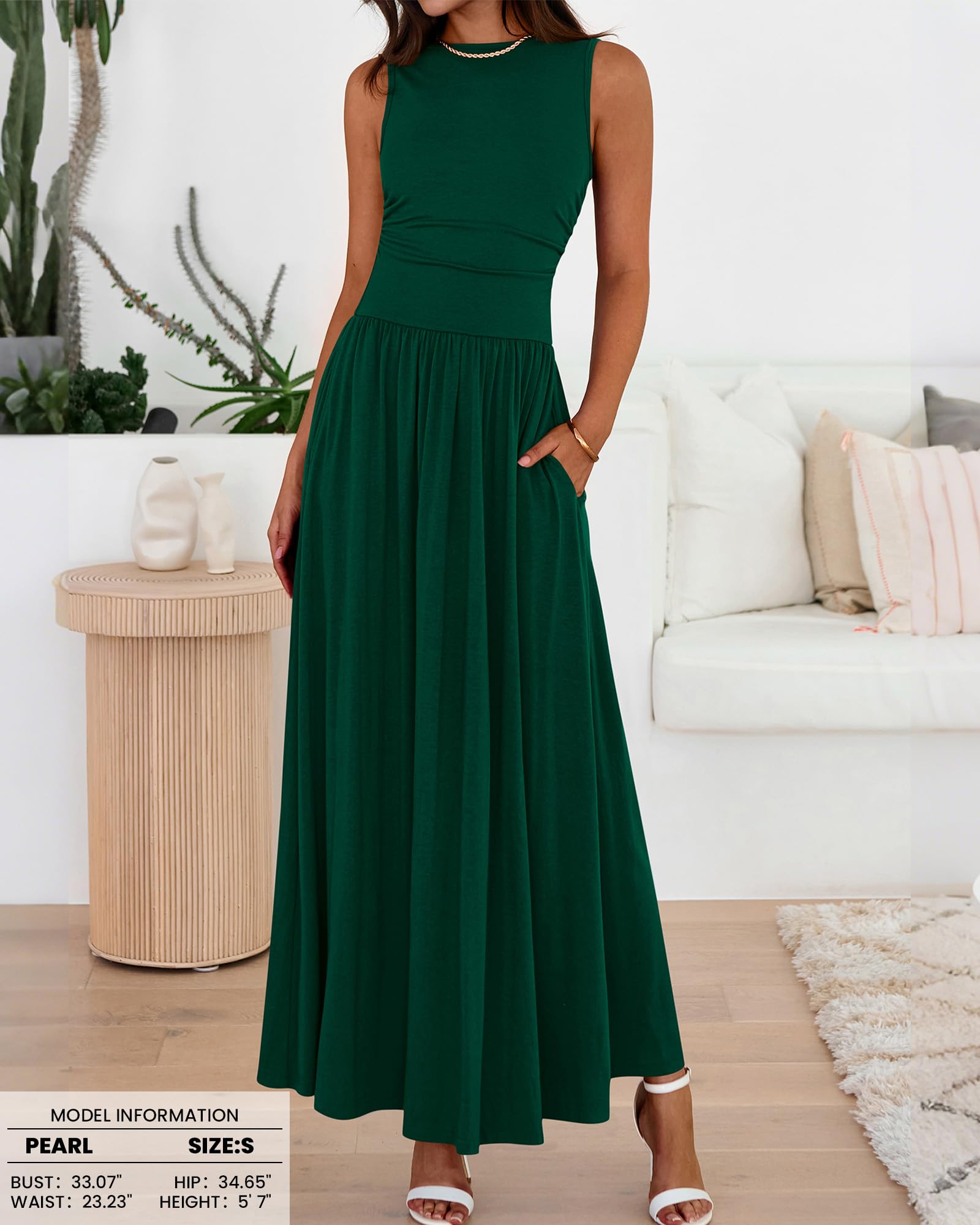 BTFBM Summer Maxi Dresses for Women Spring Sleeveless Casual Ruched High Waisted Long Sundress Flowy Beach Dress