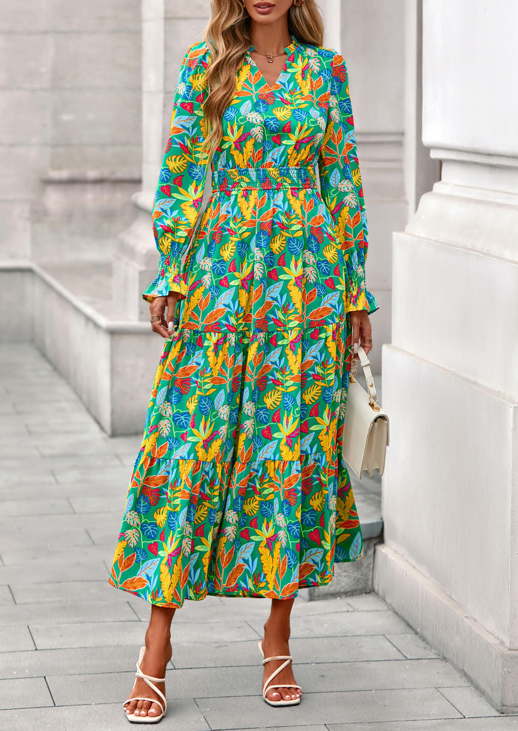 PRETTYGARDEN Women's Floral Maxi Dress Fall Long Sleeve V Neck Casual A Line Long Flowy Boho Party Dresses