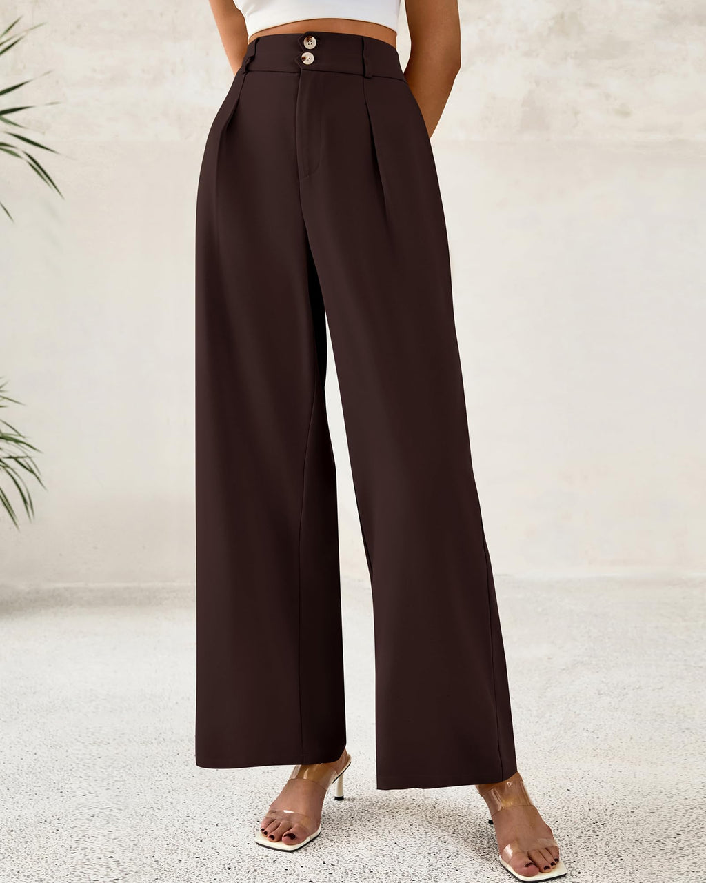 BTFBM Women Wide Leg Dress Pants High Waisted Button Pleated Business Casual Trousers Office Work Palazzo Pants
