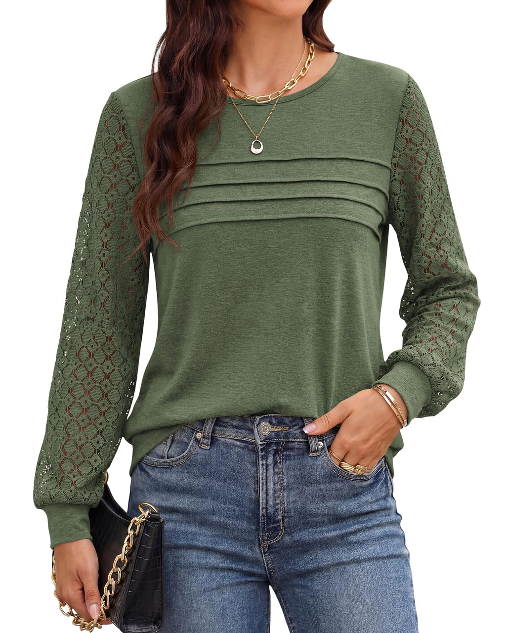 BTFBM Women's Long Sleeve Shirts Dressy Lace Fall Tops Trendy Business Casual T-Shirts Cute Work Outfits Blouses