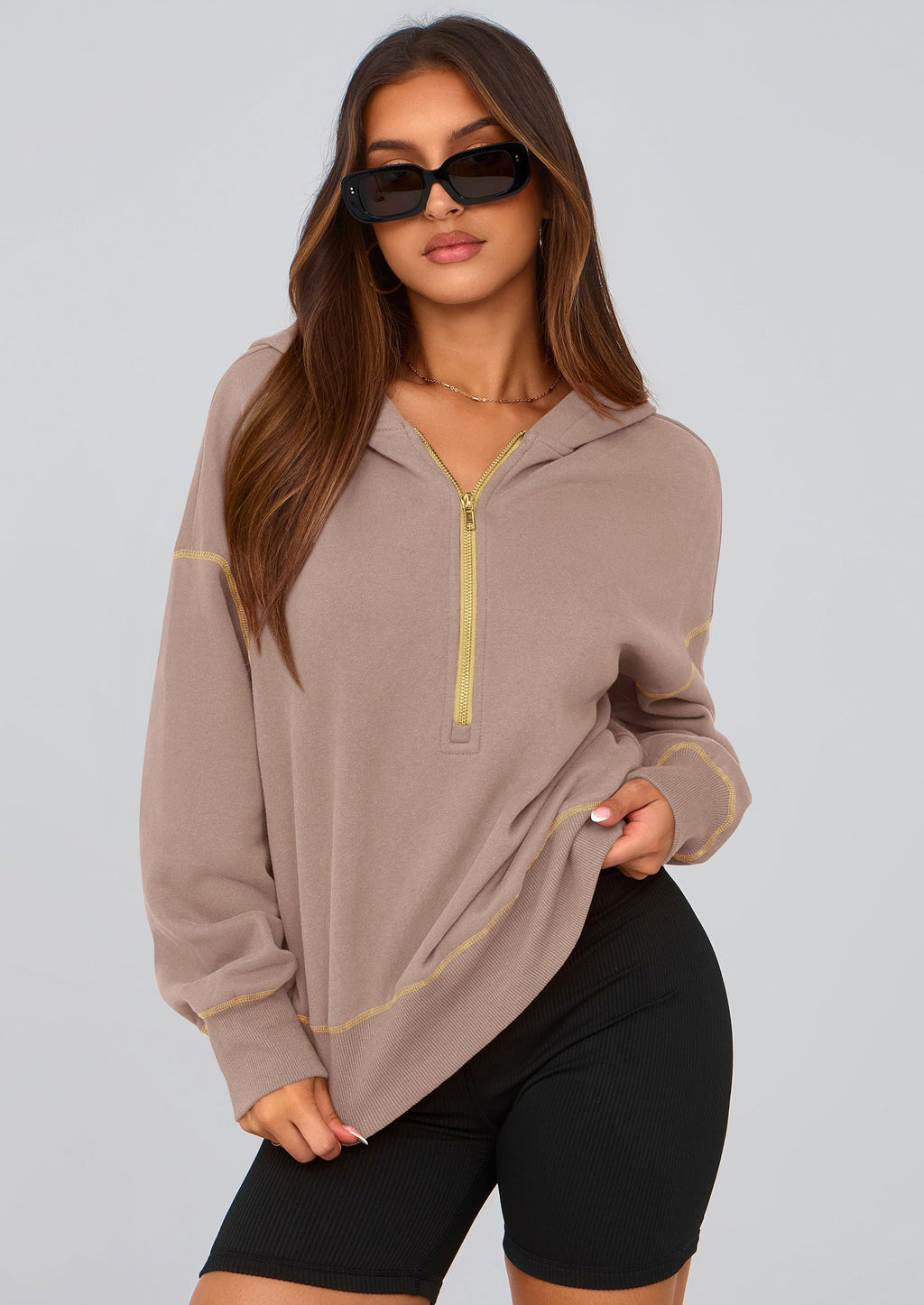 PRETTYGARDEN Women's  Fall Hooded Sweatshirts Long Sleeve Half Zip Cropped Hoodies Pullover Winter Fashion Clothes