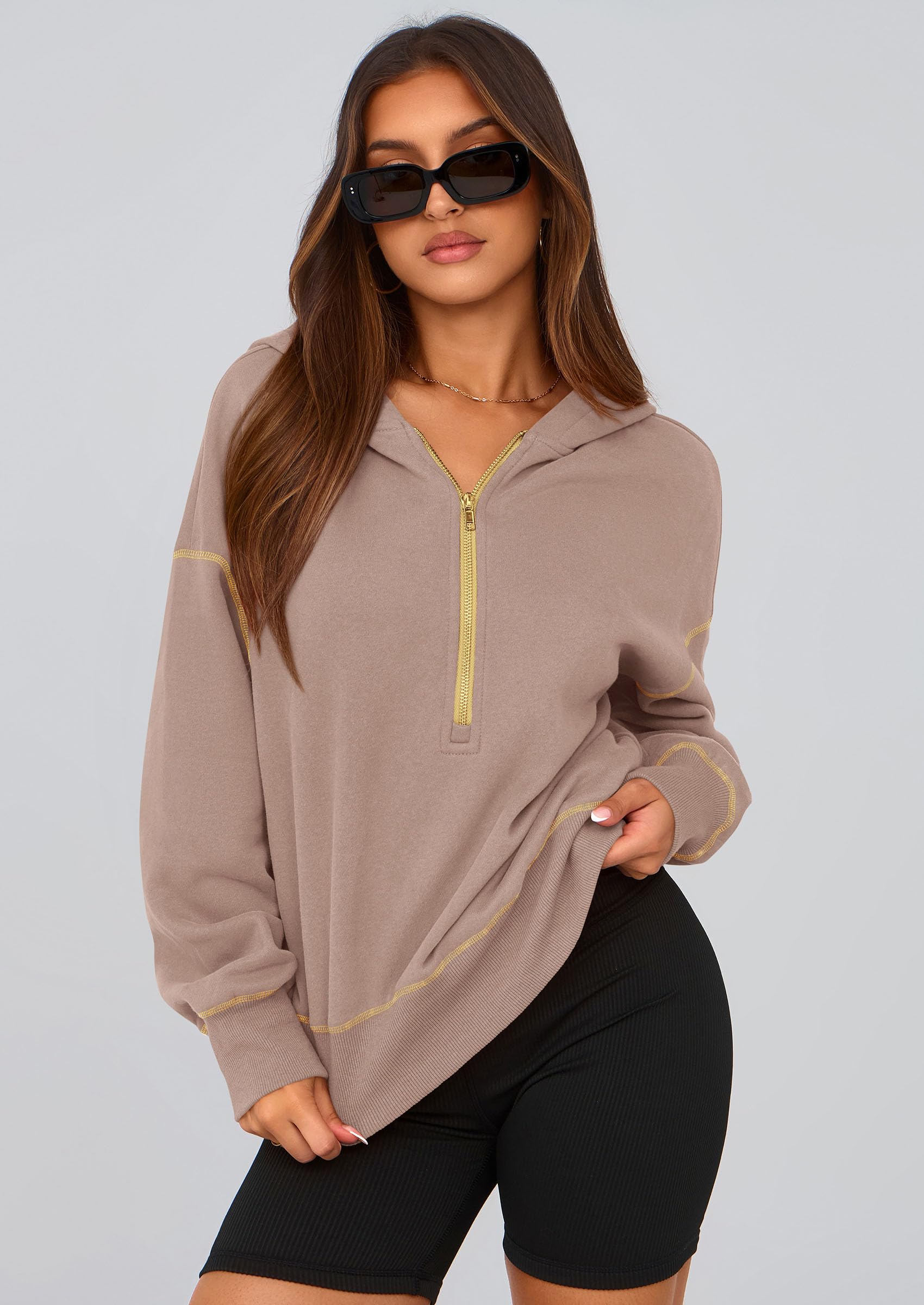 PRETTYGARDEN Women's  Fall Hooded Sweatshirts Long Sleeve Half Zip Cropped Hoodies Pullover Winter Fashion Clothes