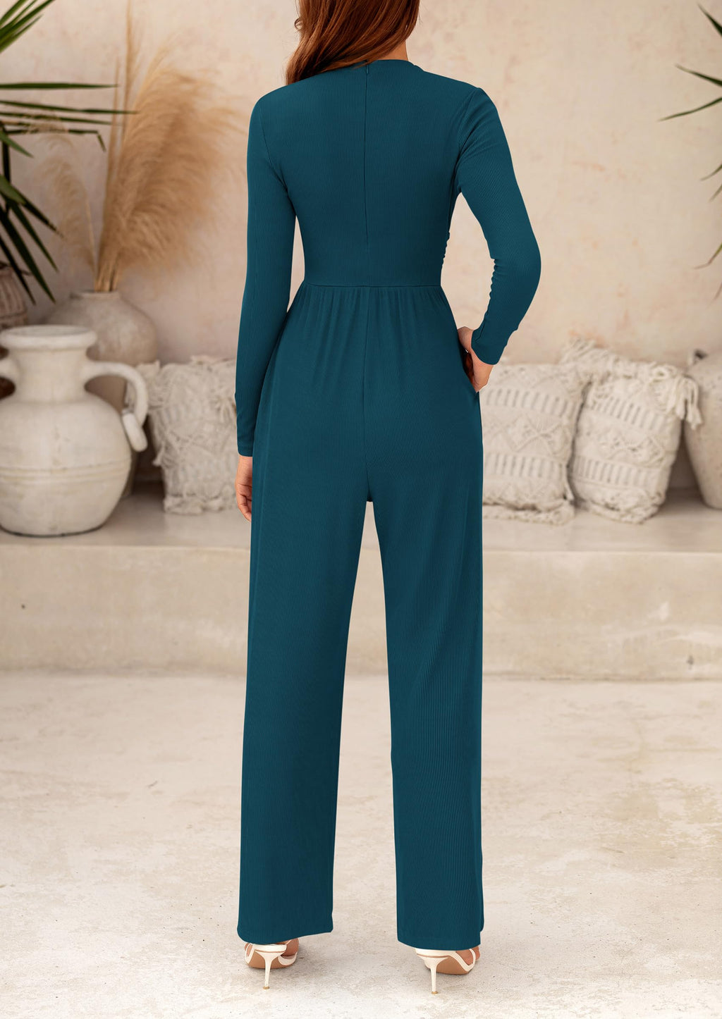 PRETTYGARDEN Womens Jumpsuit Dressy Casual Spring Fall Fashion One Piece Outfits Long Sleeve Mock Neck Wide Leg Pants Rompers