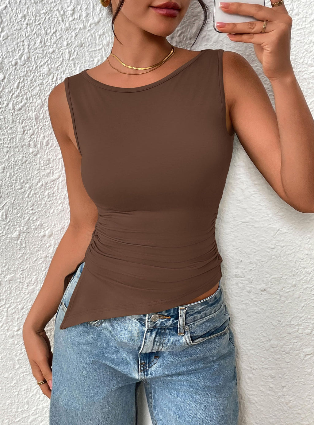 PRETTYGARDEN Womens Ruched Tank Tops  Summer Sleeveless Slim Fit T Shirts Blouses Going Out Y2K Fashion Clothes
