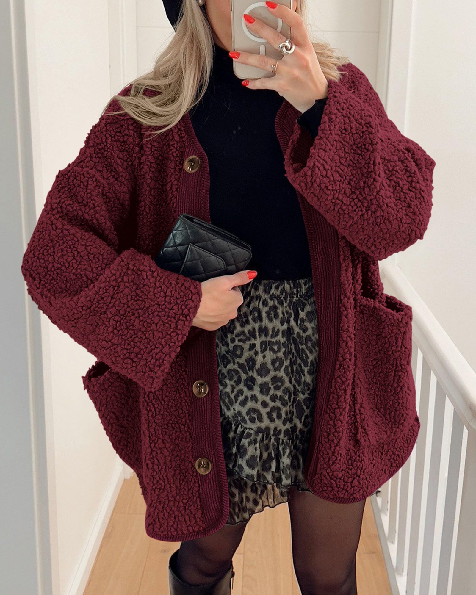 PRETTYGARDEN Women's Winter Coats Long Sleeve Button up Fuzzy Sherpa Fleece Jackets Outerwear Fall Fashion Clothes