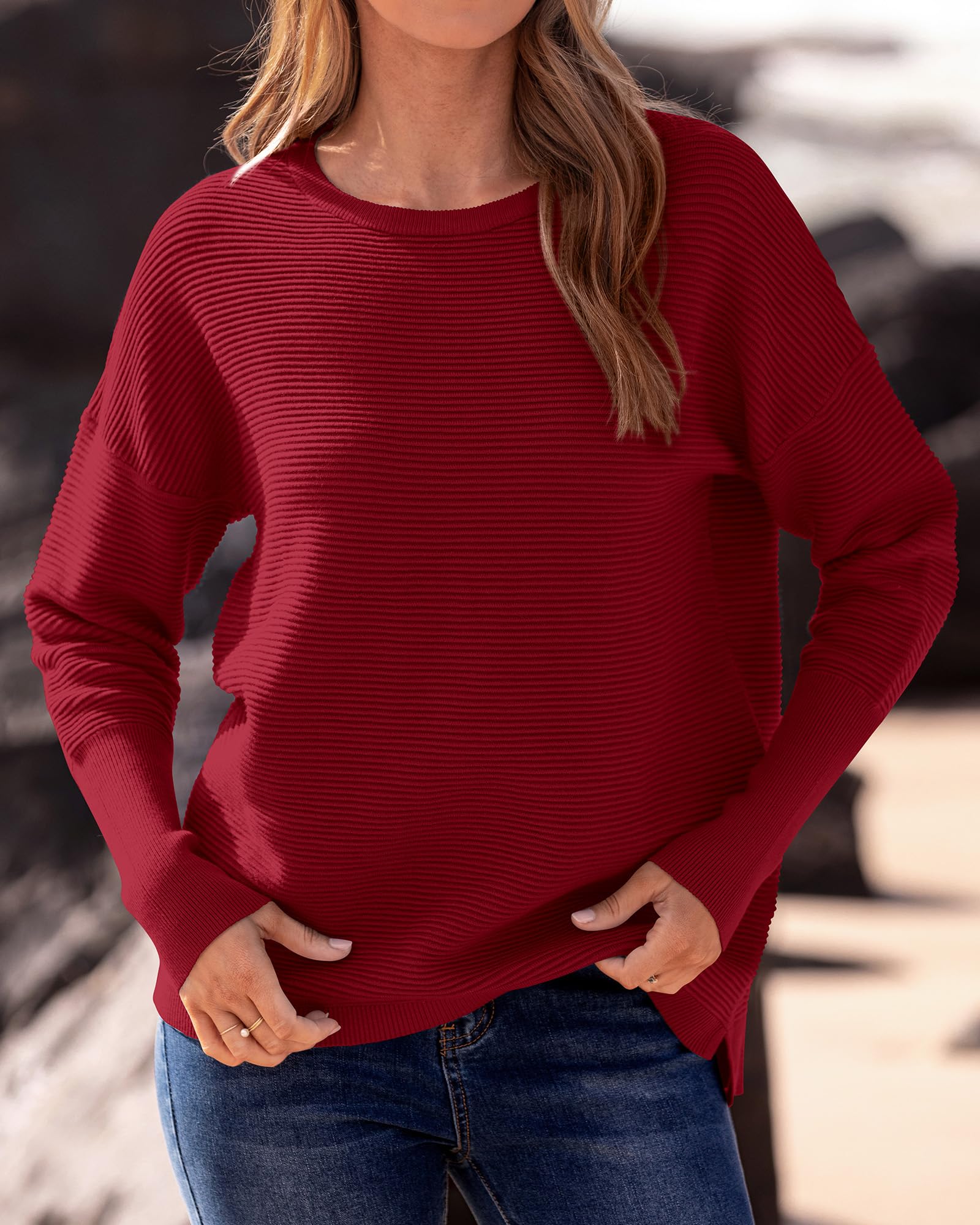 FreshPrettyFall Sweaters for Women Casual Long Sleeve Sweater Striped Loose Fit Pullover Tops