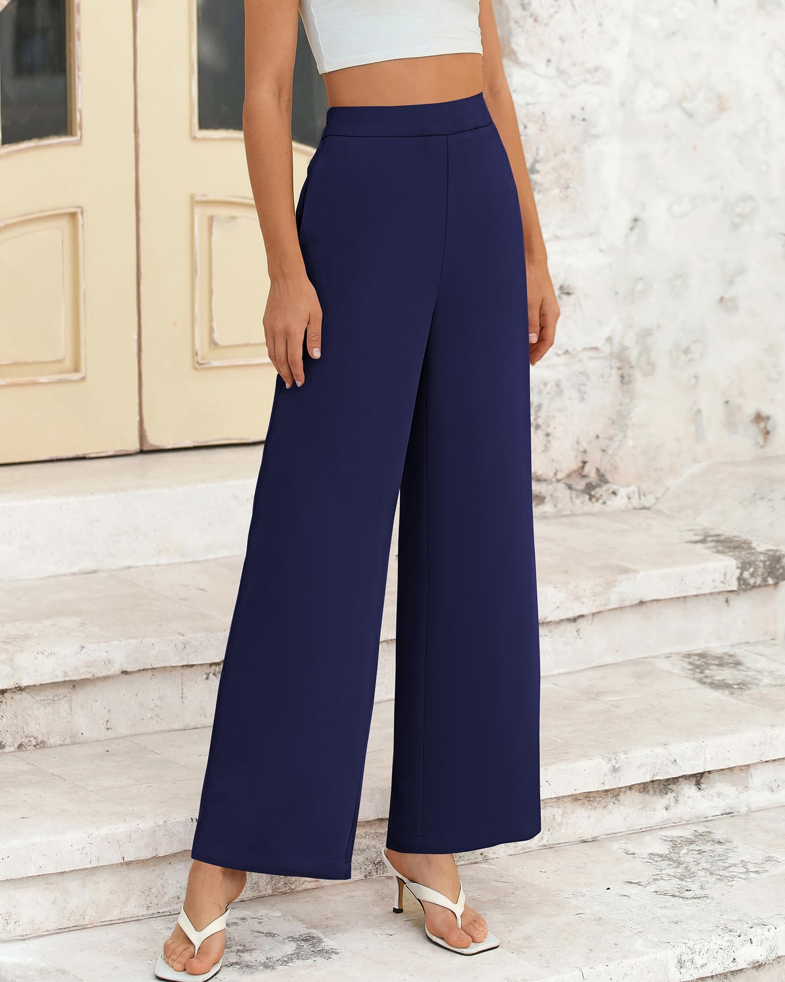 FreshPretty Women High Waisted Wide Leg Pants Spring Business Casual Work Pants Loose Office Palazzo Trousers Pockets